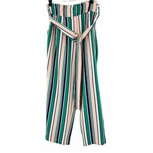J.O.A. Striped High Waist Cropped Wide Leg Pants
